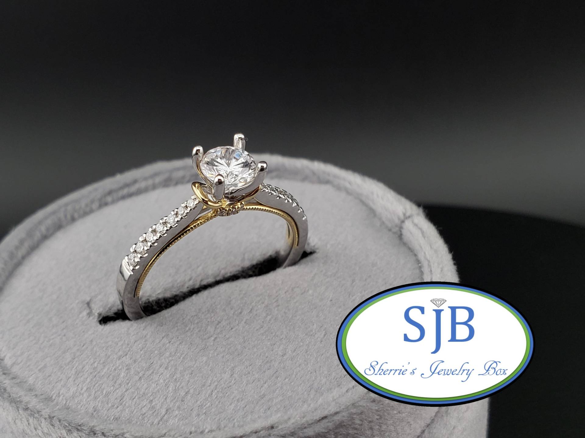 Verlobungsringe , 14K Zweifarbiger Diamant-Verlobungsring Weiß - Und Gelbgold Diamant-Verlobungsring, Simi Mount Ringe, Größe 6, 5, #bt824 von SherriesJewelryBox