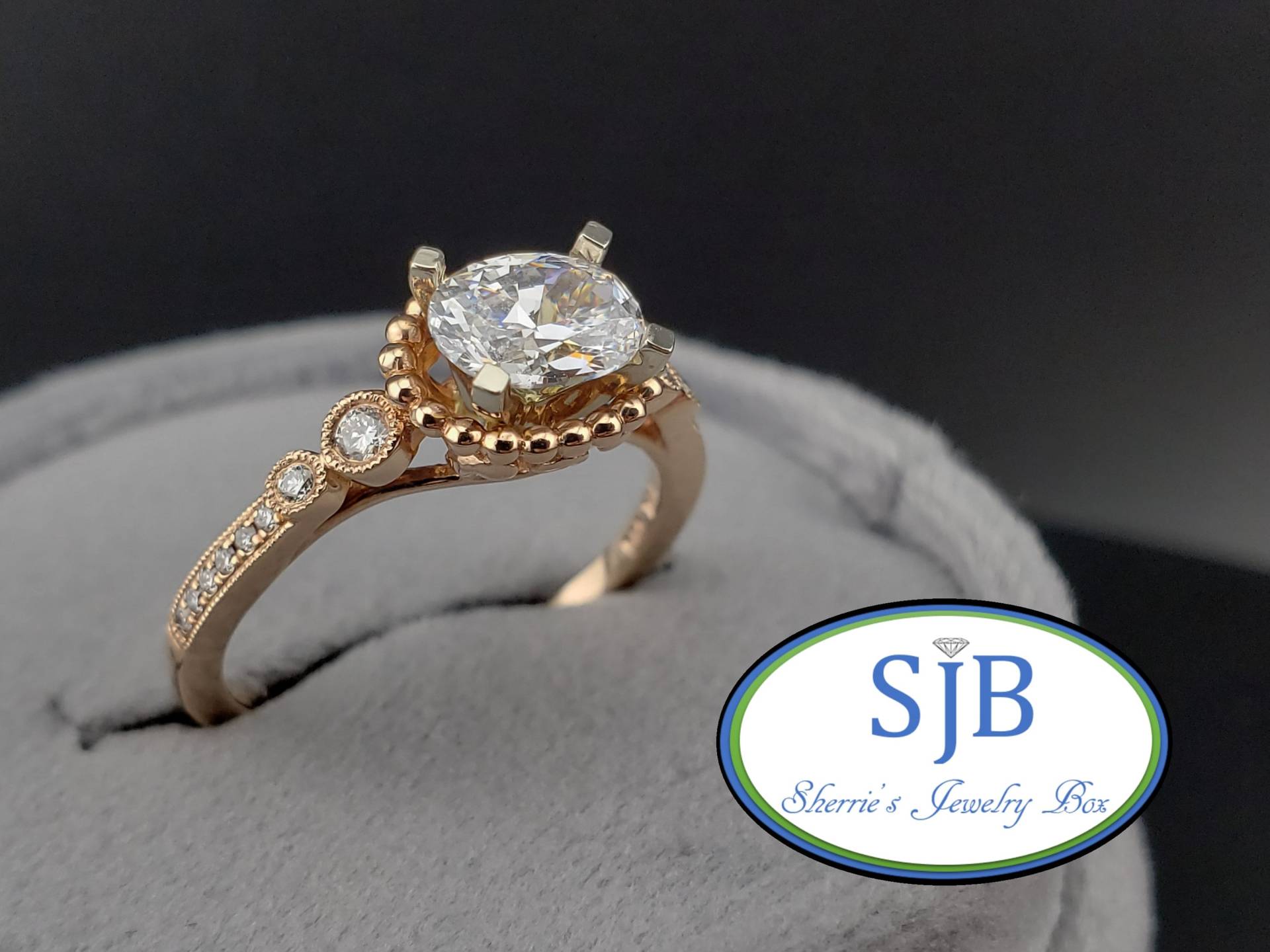 Verlobungsringe , Oval Diamant Verlobungsring 14K Rosegold East West Style Ringe, Größe 6, 5, #bt743 von SherriesJewelryBox