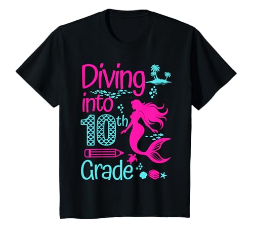 Kids Back to School, 10. Klasse, Motiv: Meerjungfrau unter dem Meer T-Shirt Kids Back to School, 10. Klasse, Motiv: Meerjungfrau unter dem Meer T-Shirt von Shertvibes Back To School Diving Into Mermaid