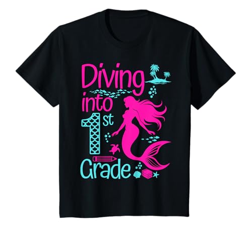 Kinder Back to School 1. Klasse Meerjungfrau unter Meer Thema T-Shirt Kinder Back to School 1. Klasse Meerjungfrau unter Meer Thema T-Shirt von Shertvibes Back To School Diving Into Mermaid
