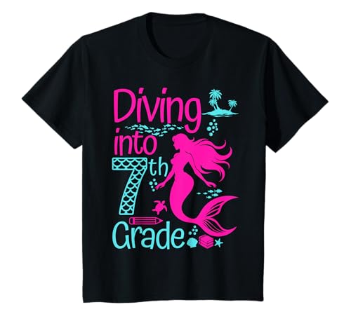 Kinder Back to School 7. Klasse Meerjungfrau unter Meer Thema T-Shirt Kinder Back to School 7. Klasse Meerjungfrau unter Meer Thema T-Shirt von Shertvibes Back To School Diving Into Mermaid