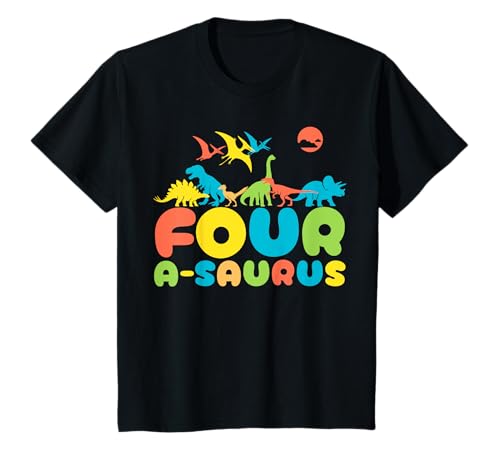 Four A-Saurus 4-jährige Dinosaurier 4. Geburtstag Junge Mädchen T-Shirt von Shertvibes Dinosaur Birthday Party For Toddlers