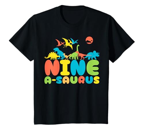 Nine A-Saurus 9-jährige Dinosaurier 9. Geburtstag Junge Mädchen T-Shirt von Shertvibes Dinosaur Birthday Party For Toddlers
