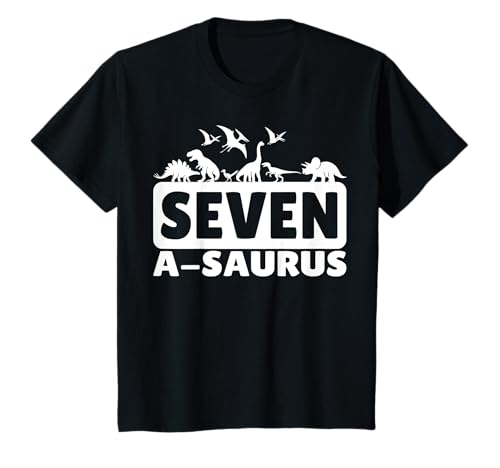 Seven A-saurus 7 Jahre alter Dinosaurier 7. Geburtstag Junge Mädchen T-Shirt von Shertvibes Dinosaur Birthday Party For Toddlers
