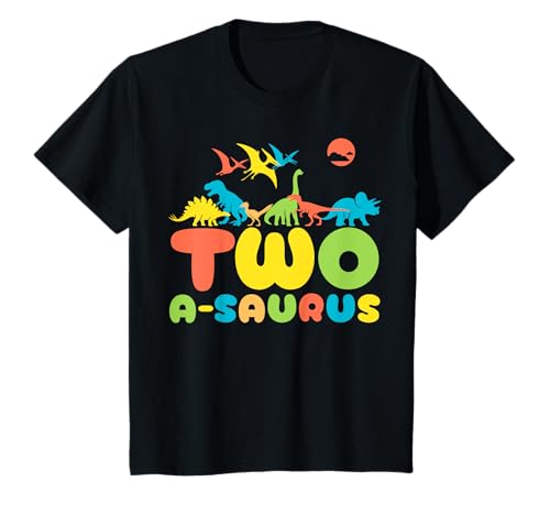 Zwei A-Saurus 2 Jahre Alter Dinosaurier 2. Geburtstag Junge Mädchen T-Shirt von Shertvibes Dinosaur Birthday Party For Toddlers