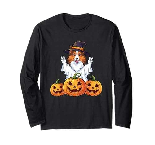 Shetland Sheepdog Ghost Pumpkin Boo Halloween Herren Damen Langarmshirt von Shetland Sheepdog Halloween Ghost Pumpkin Outfits