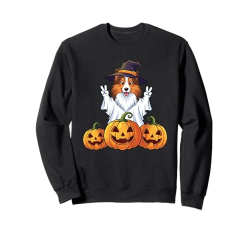 Shetland Sheepdog Ghost Pumpkin Boo Halloween Herren Damen Sweatshirt von Shetland Sheepdog Halloween Ghost Pumpkin Outfits