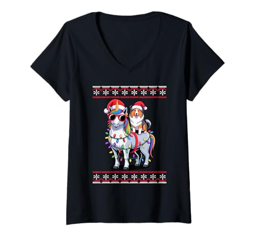 Damen Christmas Shetland Sheepdog Unicorn Sunglasses Sheltie T-Shirt mit V-Ausschnitt Damen Christmas Shetland Sheepdog Unicorn Sunglasses Sheltie T-Shirt mit V-Ausschnitt von Shetland Sheepdog Lover Gifts