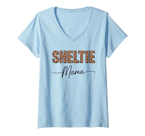 Damen Leopardenmuster Sheltie Mama Shetland Sheepdog T-Shirt mit V-Ausschnitt Damen Leopardenmuster Sheltie Mama Shetland Sheepdog T-Shirt mit V-Ausschnitt von Shetland Sheepdog Lover Gifts
