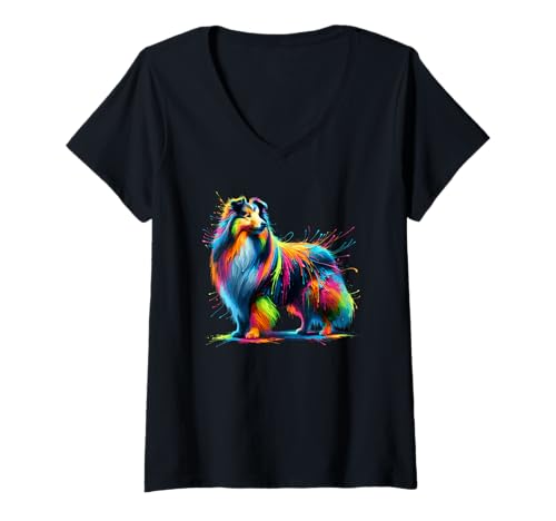 Damen Paint Art Shetland Sheepdog Sheltie T-Shirt mit V-Ausschnitt von Shetland Sheepdog Lover Gifts