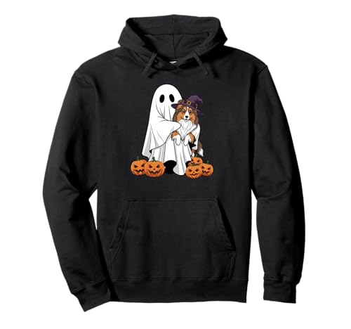 Lustiger Geist Shetland Sheepdog Kürbis Halloween Herren Damen Pullover Hoodie von Shetland Sheepdog Lovers Halloween Outfit Boy Girl