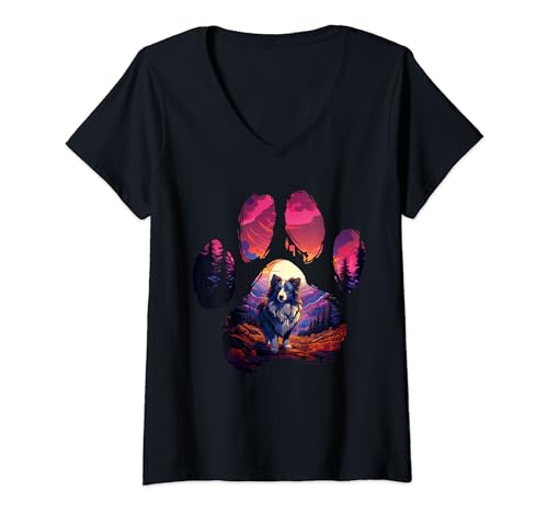 Damen Shetland Sheepdog Sheltie Paw Mountain Design Hund Mama Papa T-Shirt mit V-Ausschnitt Damen Shetland Sheepdog Sheltie Paw Mountain Design Hund Mama Papa T-Shirt mit V-Ausschnitt von Shetland Sheepdog Sheltie Dog Lovers