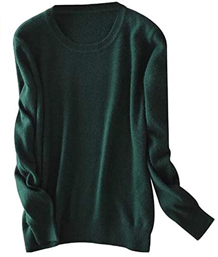Shevog Damen Kaschmir Pullover Sweater Einfarbig Rundhals Langarm Pullover Strickwaren Oberteil, dunkelgrün, 42 von Shevog