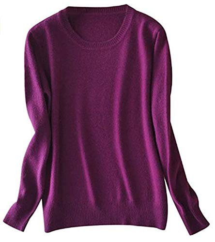 Shevog Damen Kaschmir Pullover Sweater Einfarbig Rundhals Langarm Pullover Strickwaren Oberteil, dunkelviolett, 42 von Shevog