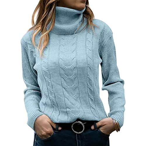 Shevog Rollkragenpullover Pullover für Damen Slim Fit Langarm Strickpullover Top, hellblau, 34-36 von Shevog