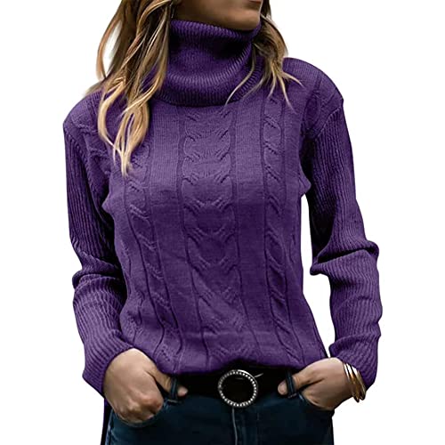 Shevog Rollkragenpullover Pullover für Damen Slim Fit Langarm Strickpullover Top, violett, 36-38 von Shevog