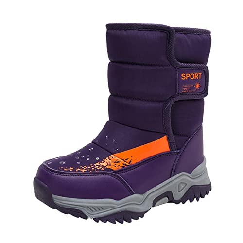 Kinder Winterstiefel 30 Kinderschuhe Camouflage Schneestiefel Mädchen Jungen Outdoorstiefel Wasserdichte rutschfeste warme Stiefel Baumwollschneestiefel Winterschuhe Jungen (Purple, 28.5 Little Child) von Shffuw