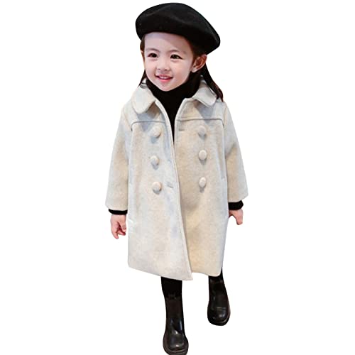 Kleinkind-Mädchen-Jeansjacke Kleinkind Baby Mädchen Jungen Fester Mantel Eleganter gekerbter Kragen Zweireihige Jacke Wollmantel Trenchcoat Oberbekleidung Schneeanzug 3 Jahre (Beige, 3-4 Years) von Shffuw