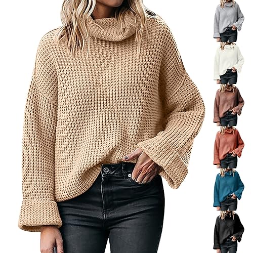 Pullover Damen Grobstrick Rollkragen Fleecepullover Winter Herbst Langarm Einfarbig Warm Casual Oversized Strickpullover Pulli Oberteile Gestrickt Wollpullover Elegant Solide Elastisch Vintage von Shffuw