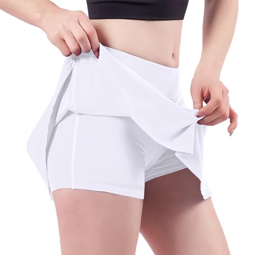Shffuw 2024 New Damen Rock mit Innenshorts Tennisrock Hohe Taille Sportrock mit Hose Kurz Golfrock Golf Sport Hosen Laufrock 2 in1 Sport Leggings mit Rock Dehnbar Laufenrock von Shffuw