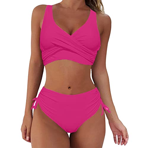 Shffuw Bikini Damen Set Zweiteiliger Badeanzug Bauchkontrolle Bikini Sets Push Up Strandmode V Ausschnitt Bikini Hoher Taille Badeanzug Sexy Triangel Swimsuit Sport Bikini-Sets für Damen Schwimmanzug von Shffuw