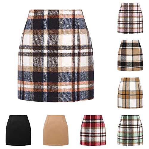 Shffuw Damen Kariert RöCke Knielang Wollrock Winterrock Bodycon Elegant Minirock Bleistiftrock Plaid Skirt High Waist Kurzer Rock Klassischer Preppy-Stil Damenrock, Modischer Herbst-Winter Minirock von Shffuw