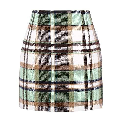 Shffuw Damen Kariert RöCke Knielang Wollrock Winterrock Bodycon Elegant Minirock Bleistiftrock Plaid Skirt High Waist Kurzer Rock Klassischer Preppy-Stil Damenrock, Modischer Herbst-Winter Minirock von Shffuw