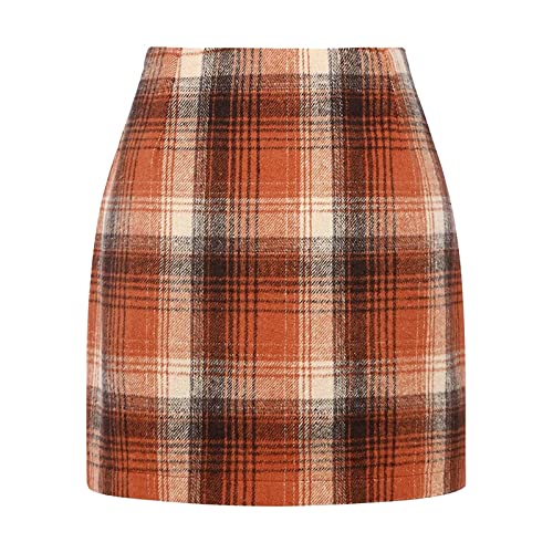 Shffuw Damen Kariert RöCke Knielang Wollrock Winterrock Bodycon Elegant Minirock Bleistiftrock Plaid Skirt High Waist Kurzer Rock Klassischer Preppy-Stil Damenrock, Modischer Herbst-Winter Minirock von Shffuw