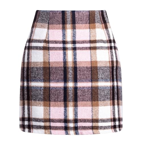 Shffuw Damen Kariert RöCke Knielang Wollrock Winterrock Bodycon Elegant Minirock Bleistiftrock Plaid Skirt High Waist Kurzer Rock Klassischer Preppy-Stil Damenrock, Modischer Herbst-Winter Minirock von Shffuw