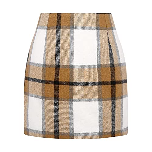 Shffuw Damen Kariert RöCke Knielang Wollrock Winterrock Bodycon Elegant Minirock Bleistiftrock Plaid Skirt High Waist Kurzer Rock Klassischer Preppy-Stil Damenrock, Modischer Herbst-Winter Minirock von Shffuw