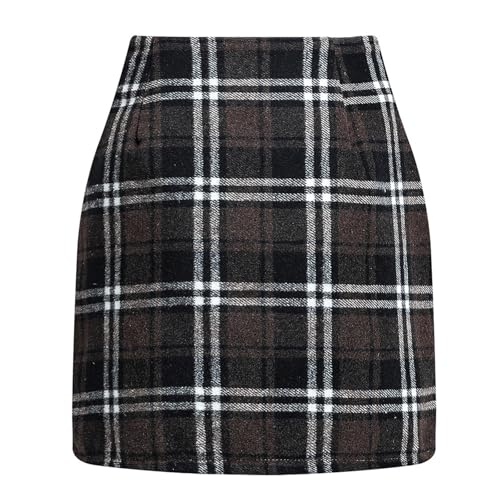 Shffuw Damen Kariert RöCke Knielang Wollrock Winterrock Bodycon Elegant Minirock Bleistiftrock Plaid Skirt High Waist Kurzer Rock Klassischer Preppy-Stil Damenrock, Modischer Herbst-Winter Minirock von Shffuw