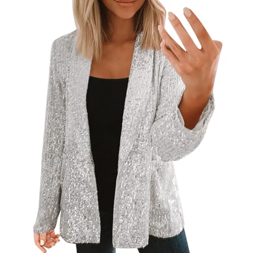 Shffuw Glitzer Blazer Damen Glitzer Jacke Pailletten Oberteil Damen Langarm Blazer Oversize Damen Glitzer Blazer Damen Party Pailletten Cardigan Jacke Oberteile Blazer Glitzer Outwear Glitzer KostüM von Shffuw