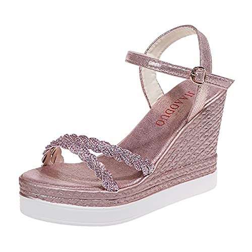 Shffuw Keilsandalen Damen Mit Absatz Plateau Sandalen Damen Casual Sommer Wedge Peep Toe High Heel Plattform Pantoletten Anti-Rutsch-Sandalen Orthopädische Bequem Mit Riemchen Sandalen Mit Absatz von Shffuw