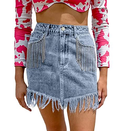Shffuw KostüM 80er Damen 90er Accessoires Damenkleid, Strass-Quasten-Wickel-Gesäß-Jeansrock Damen TüLlrock Tanzkleid Ballkleid (Blue, S) von Shffuw