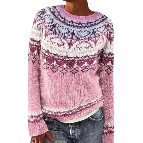 Shffuw Norweger Pullover Damen Kaschmir Winterpullover Elegant Bunt Cashmere Strickpullover Wollpullover Rundhals, Langarm, GroßE GrößEn Bequem Weich Knit Sweater, Warm Herbst Winter Outfit Jumper von Shffuw