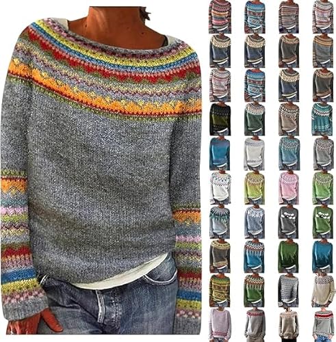Shffuw Norweger Pullover Damen Kaschmir Winterpullover Elegant Bunt Cashmere Strickpullover Wollpullover Rundhals, Langarm, GroßE GrößEn Bequem Weich Knit Sweater, Warm Herbst Winter Outfit Jumper von Shffuw
