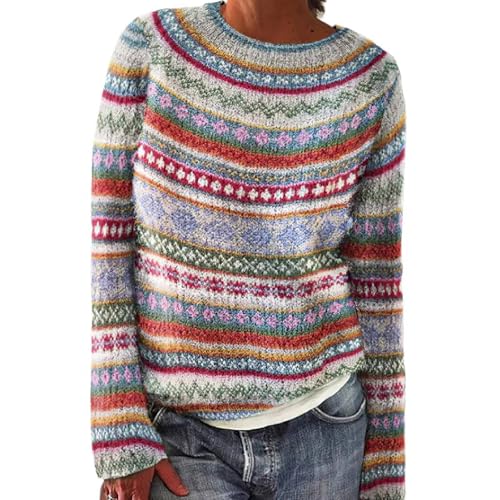 Shffuw Norweger Pullover Damen Kaschmir Winterpullover Elegant Bunt Cashmere Strickpullover Wollpullover Rundhals, Langarm, GroßE GrößEn Bequem Weich Knit Sweater, Warm Herbst Winter Outfit Jumper von Shffuw