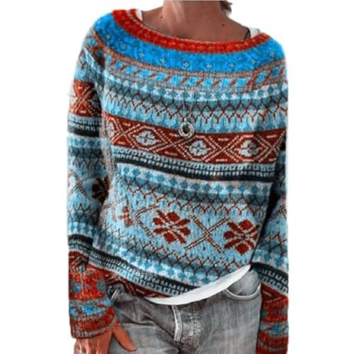 Shffuw Norweger Pullover Damen Kaschmir Winterpullover Elegant Bunt Cashmere Strickpullover Wollpullover Rundhals, Langarm, GroßE GrößEn Bequem Weich Knit Sweater, Warm Herbst Winter Outfit Jumper von Shffuw