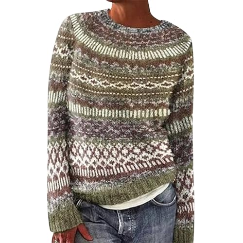 Shffuw Norweger Pullover Damen Kaschmir Winterpullover Elegant Bunt Cashmere Strickpullover Wollpullover Rundhals, Langarm, GroßE GrößEn Bequem Weich Knit Sweater, Warm Herbst Winter Outfit Jumper von Shffuw