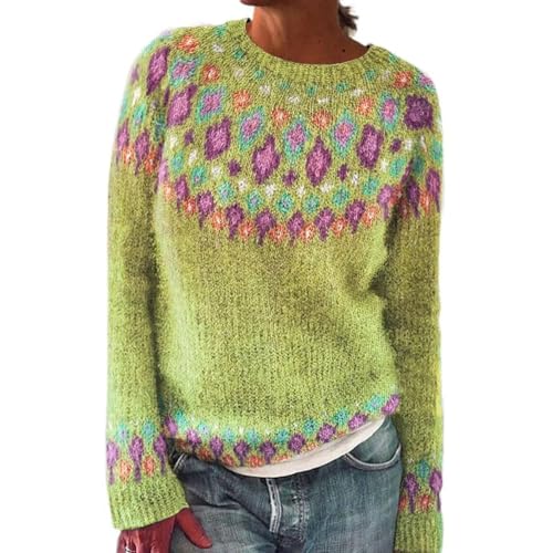 Shffuw Norweger Pullover Damen Kaschmir Winterpullover Elegant Bunt Cashmere Strickpullover Wollpullover Rundhals, Langarm, GroßE GrößEn Bequem Weich Knit Sweater, Warm Herbst Winter Outfit Jumper von Shffuw