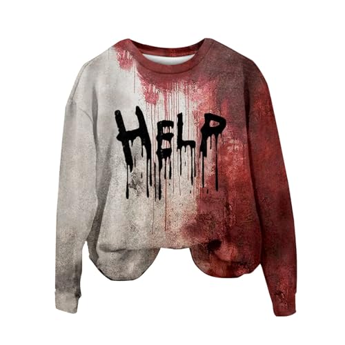 Shffuw Problem Gelöst Halloween Kostüme Damen I´m Fine Print Rundhals Langarm Pullover Blutigem Muster Halloween Kostüme Blutige Wunde Langarmshirt Soft Locker Pulli Autumn Pullover Damen Sweatshirt von Shffuw