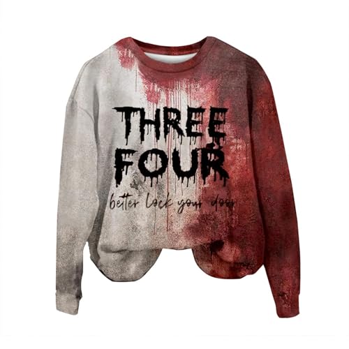 Shffuw Problem Gelöst Halloween Kostüme Damen I´m Fine Print Rundhals Langarm Pullover Blutigem Muster Halloween Kostüme Blutige Wunde Langarmshirt Soft Locker Pulli Autumn Pullover Damen Sweatshirt von Shffuw