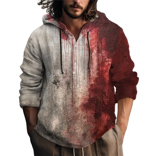 Shffuw Problem Gelöst Hoodie Halloween Kapuzenpullover Herren Pullover Blood Stain Halloween Casual Hoody Männer Blutspritzer Muster Blutiger Kostüm Sweatshirt Entsetzen Bedruckt Freizeit Kapuzenshirt von Shffuw