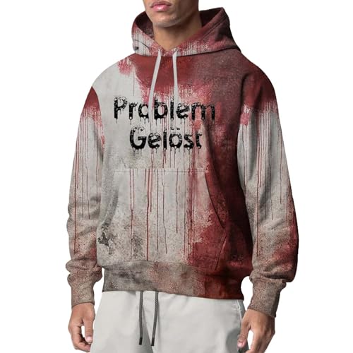Shffuw Problem Gelöst Hoodie Halloween Kapuzenpullover Herren Pullover Blood Stain Halloween Casual Hoody Männer Blutspritzer Muster Blutiger Kostüm Sweatshirt Entsetzen Bedruckt Freizeit Kapuzenshirt von Shffuw