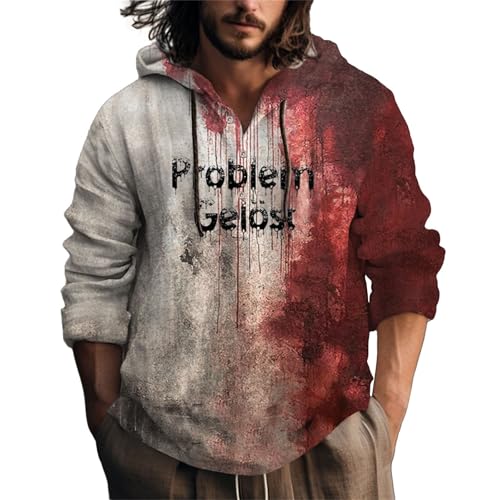 Shffuw Problem Gelöst Hoodie Halloween Kapuzenpullover Herren Pullover Blood Stain Halloween Casual Hoody Männer Blutspritzer Muster Blutiger Kostüm Sweatshirt Entsetzen Bedruckt Freizeit Kapuzenshirt von Shffuw