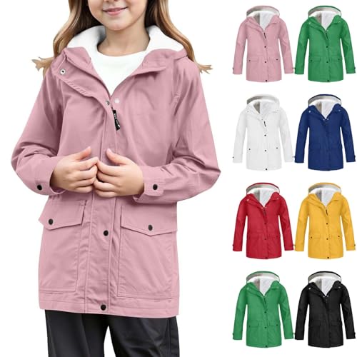 Shffuw Regenjacke Mädchen Wasserdicht Regenkleidung für Kinder Atmungsaktiv Softshelljacke mit Kapuze Leichte Übergangsjacke Reißverschluss Windbreaker Wasserdichte Outdoor Kapuzenjacke Regenmantel von Shffuw