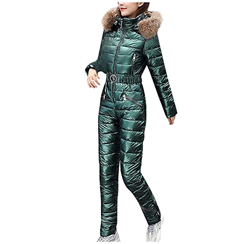 Shffuw Schneeanzug Damen,Skianzug Damen 2 Teilig,Einteiliger Ski Overall Winter Warme Schneejacke Skifahren SäTze Outdoor Sport Mit Kapuze ReißVerschluss SkianzüGe Wasserdicht SkianzüGe Damen Set von Shffuw