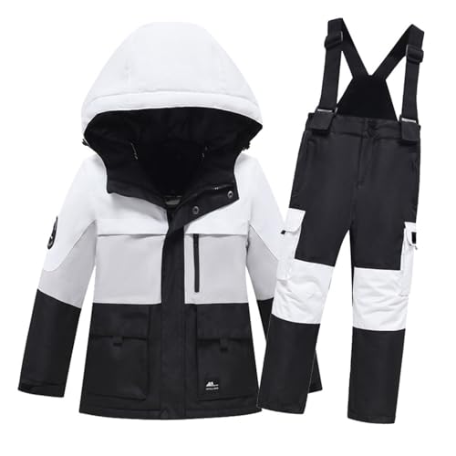 Shffuw Schneeanzug Kinder Skioverall Unisex Kinder Winddicht Mit Kapuze Schneeanzug Wasserdicht Atmungsaktiv Winteranzug Verdickt Warm Schneeoverall Skianzug Kinder 2 Teilig SchneeanzüGe FüR MäDchen von Shffuw