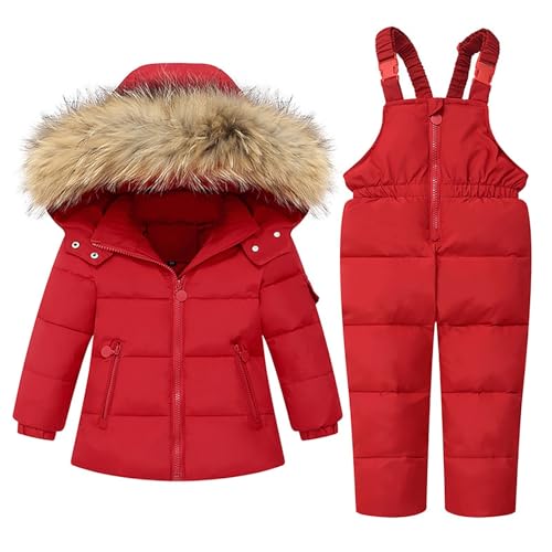 Shffuw Schneeanzug Kinder Skioverall Unisex Kinder Winddicht Mit Kapuze Schneeanzug Wasserdicht Atmungsaktiv Winteranzug Verdickt Warm Schneeoverall Skianzug Kinder 2 Teilig SchneeanzüGe FüR MäDchen von Shffuw