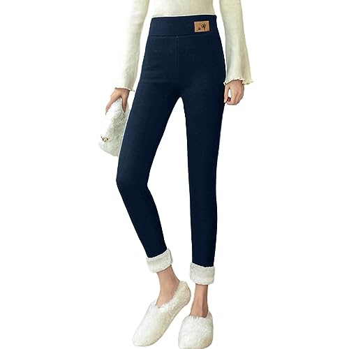 Shffuw Thermo Leggings für Damen,Gefütterte Strumpfhose,Winter Fleece Thermoleggins Mädchen,Lang High Waist Warme Winterleggins Lammsamt Jogginghose Thermohosen mit Verdickte Plüsch Winterhose von Shffuw
